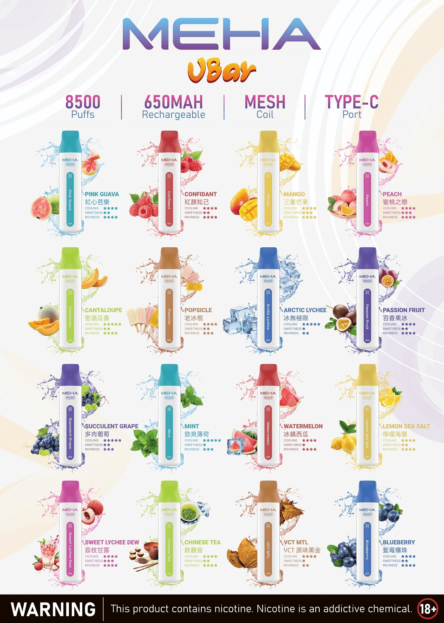 魅嗨MEHA VBar小白條 8500口拋棄式電子煙